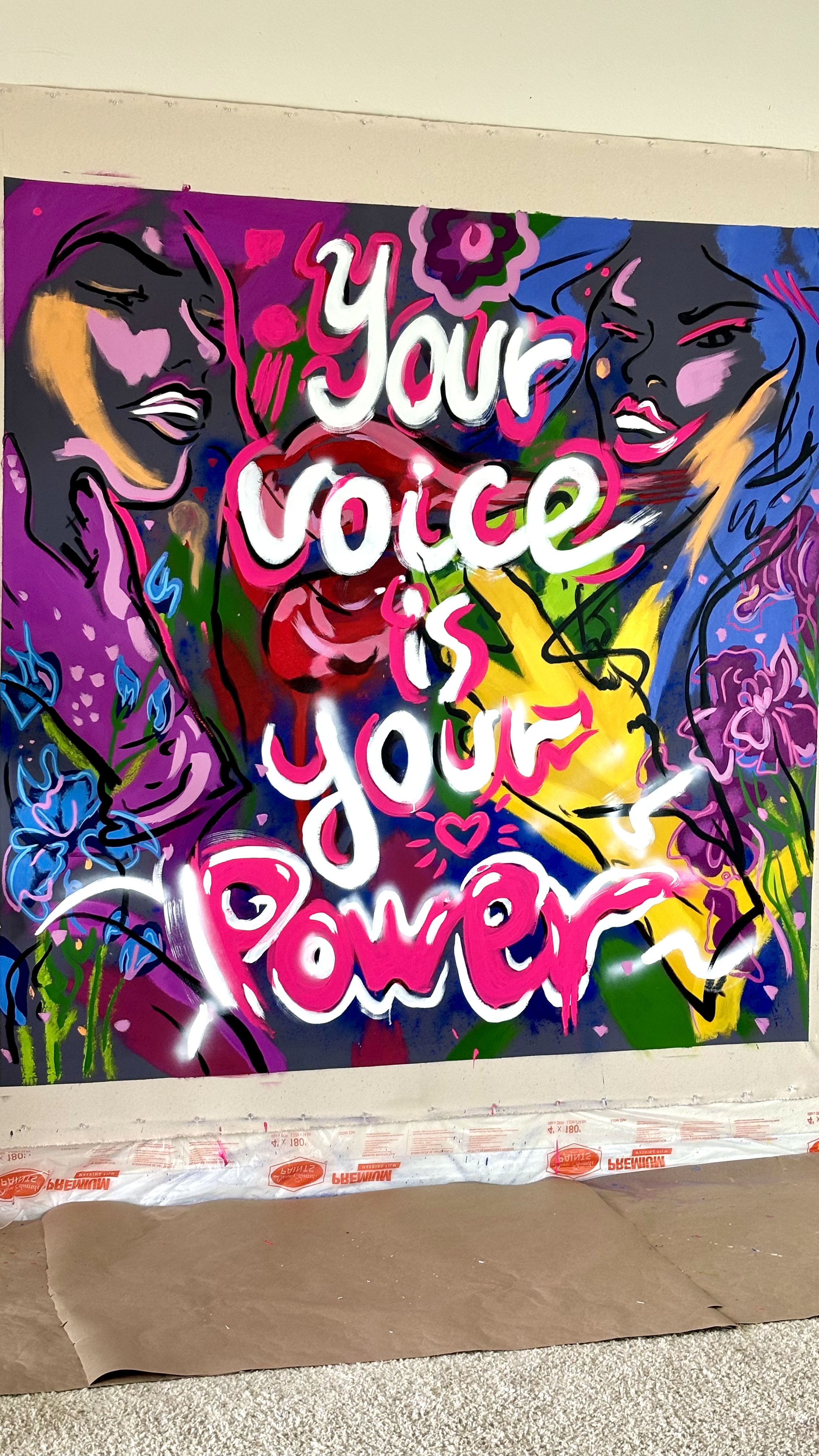 Portable mural on canvas painted for a Los Angeles music video shoot by a mural artist