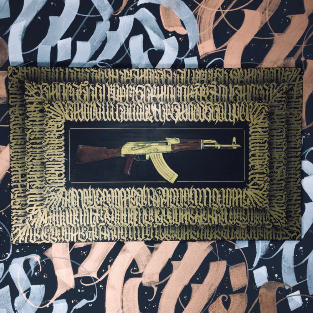 Canwas ak47 calligraphy by ODVs Art Studio in Toronto