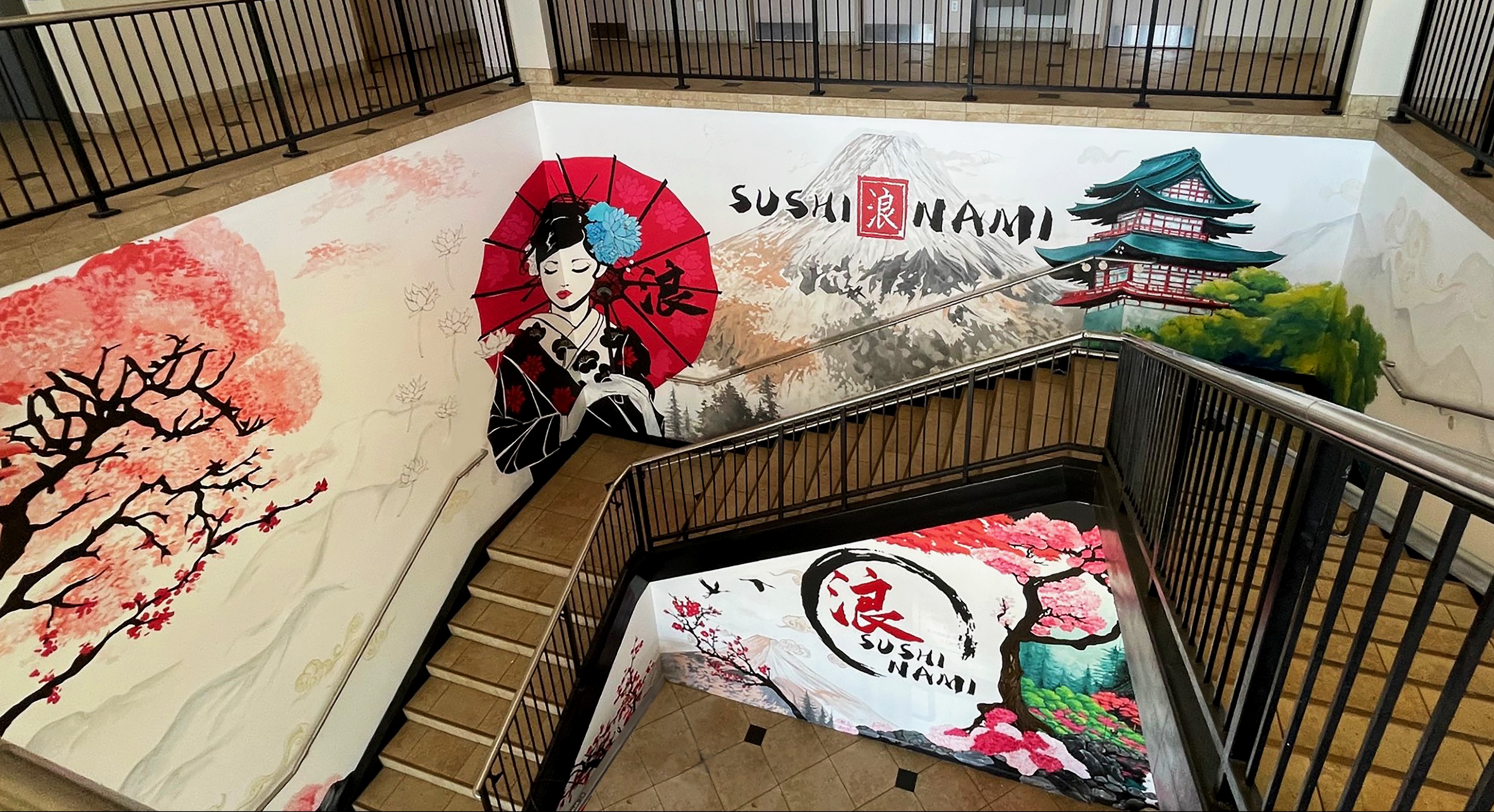 Sushi Nami Stairwell Mural by SaxonLynn Arts in New Orleans
